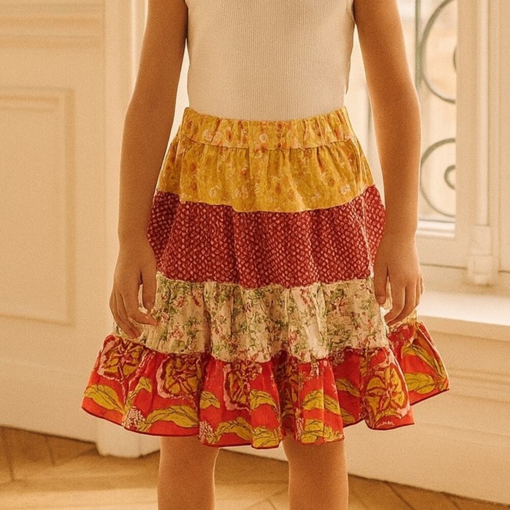 Matilda Jane Yellow Red Floral Serendipity Gentry Tiered  Skirt 8